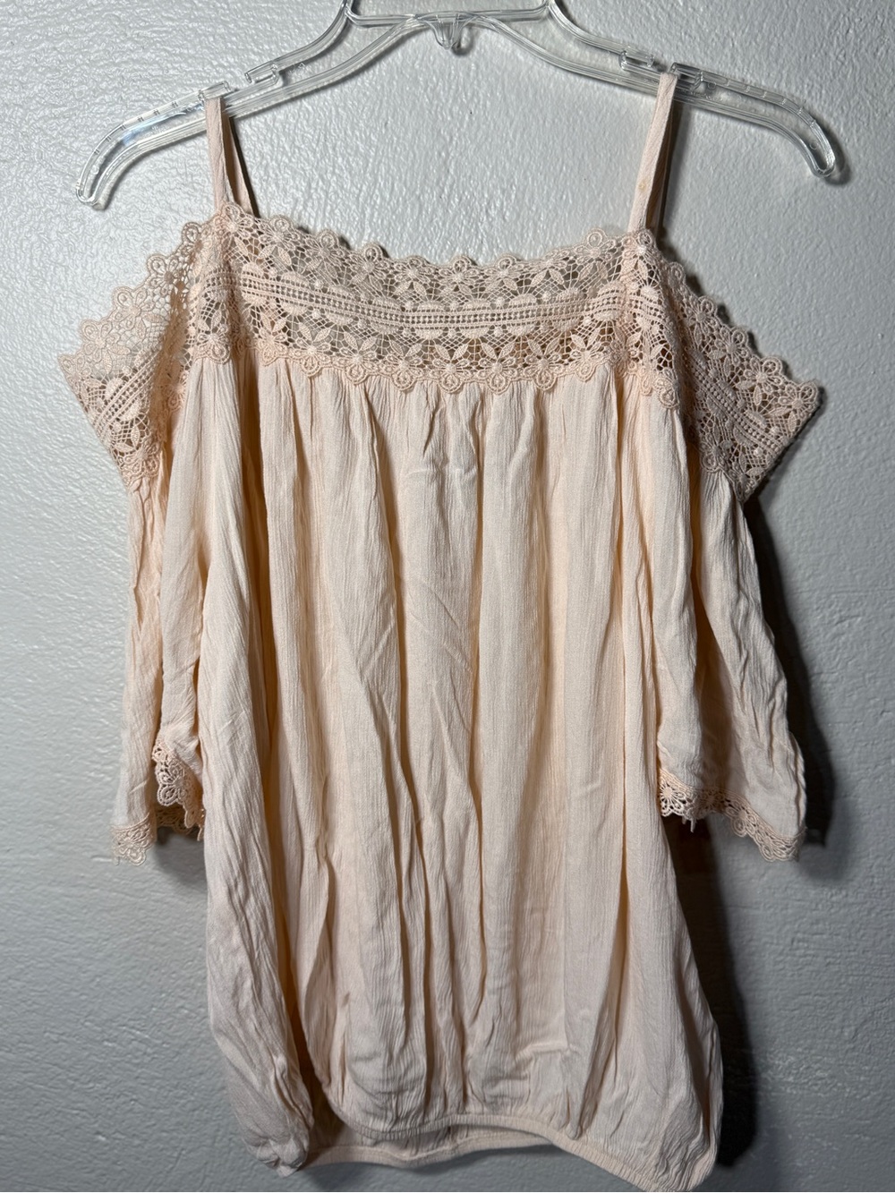 F&F Cream Lace Cold Shoulder Boho Peasant Blouse Women’s US 8
